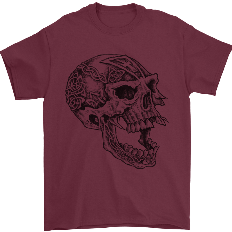 Viking Skull Symbols Mens T-Shirt Cotton Gildan Maroon
