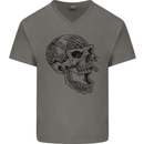 Viking Skull Symbols Mens V-Neck Cotton T-Shirt Charcoal