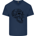 Viking Skull Symbols Mens V-Neck Cotton T-Shirt Navy Blue