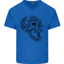 Viking Skull Symbols Mens V-Neck Cotton T-Shirt Royal Blue