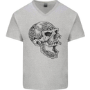 Viking Skull Symbols Mens V-Neck Cotton T-Shirt Sports Grey