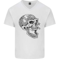 Viking Skull Symbols Mens V-Neck Cotton T-Shirt White