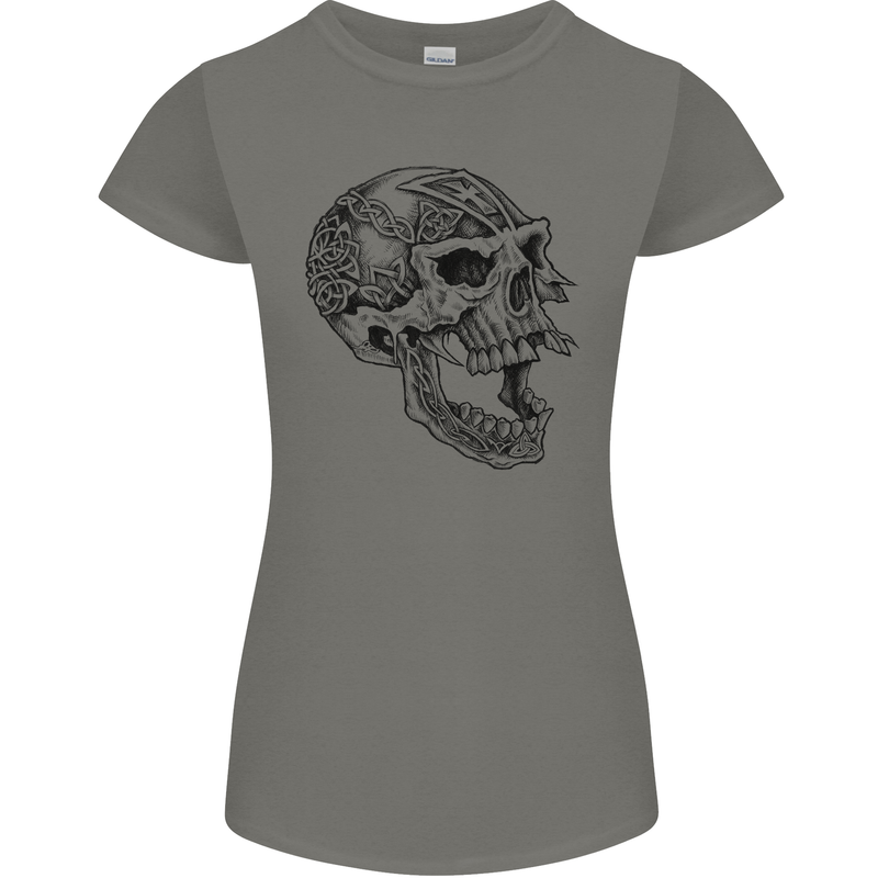 Viking Skull Symbols Womens Petite Cut T-Shirt Charcoal