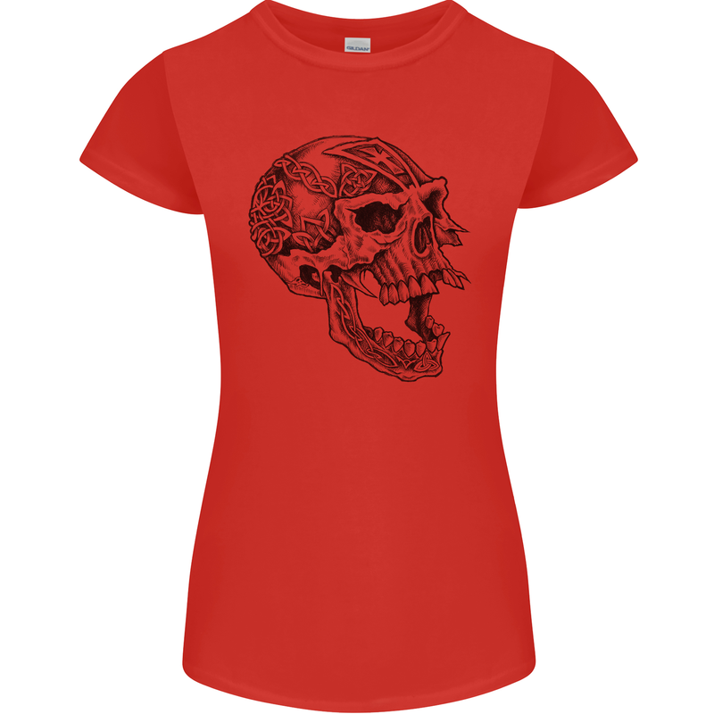 Viking Skull Symbols Womens Petite Cut T-Shirt Red