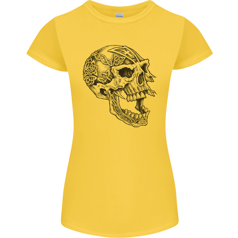 Viking Skull Symbols Womens Petite Cut T-Shirt Yellow