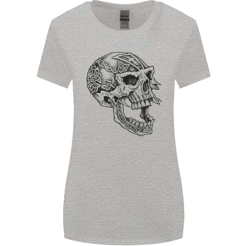 Viking Skull Symbols Womens Wider Cut T-Shirt Sports Grey