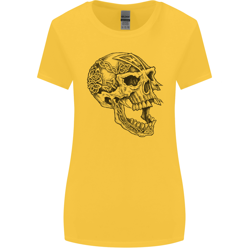 Viking Skull Symbols Womens Wider Cut T-Shirt Yellow