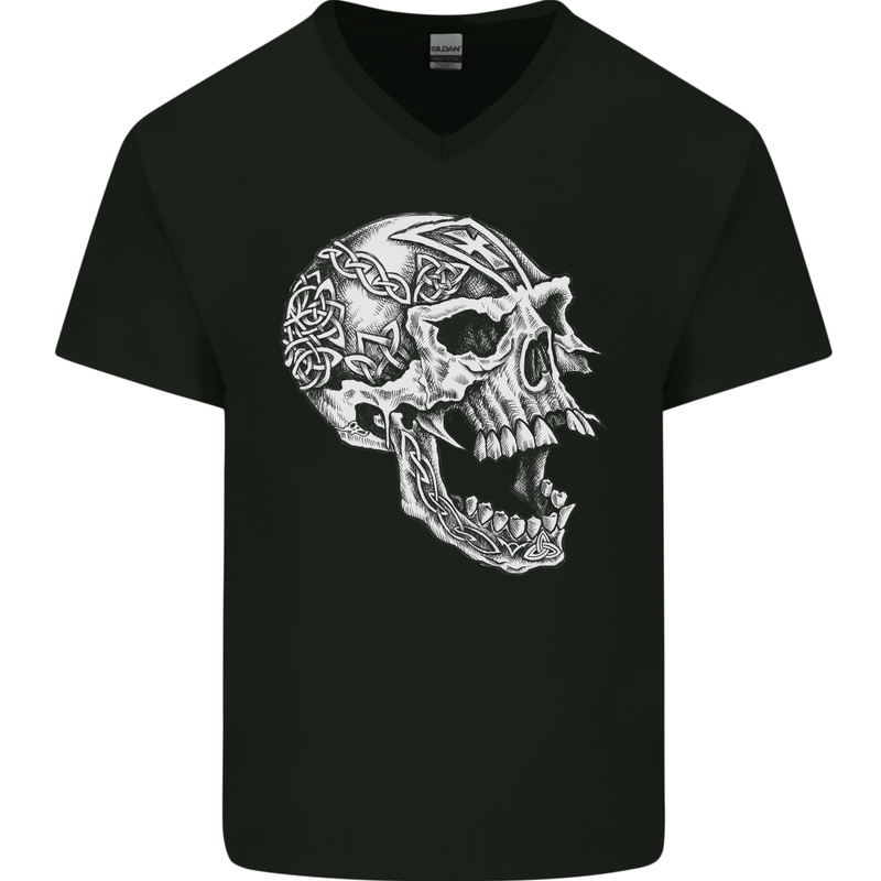 Viking Skull Symbols wp Mens V-Neck Cotton T-Shirt Black