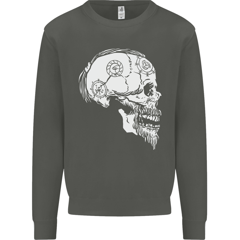 Viking Skull Thor Valhalla Norse Mythology Kids Sweatshirt Jumper Storm Grey