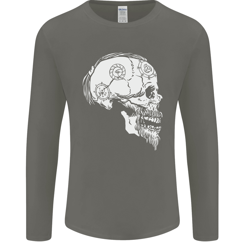 Viking Skull Thor Valhalla Norse Mythology Mens Long Sleeve T-Shirt Charcoal