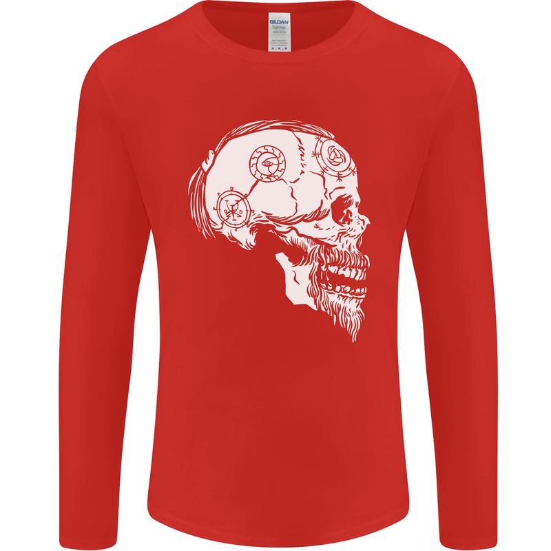 Viking Skull Thor Valhalla Norse Mythology Mens Long Sleeve T-Shirt Red