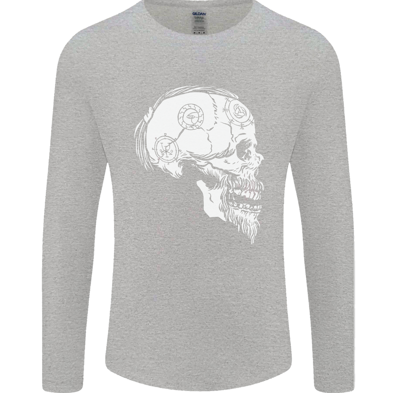 Viking Skull Thor Valhalla Norse Mythology Mens Long Sleeve T-Shirt Sports Grey