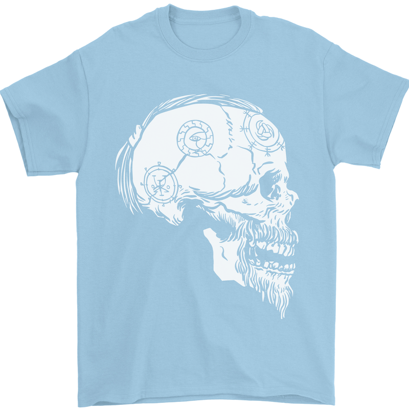 Viking Skull Thor Valhalla Norse Mythology Mens T-Shirt Cotton Gildan Light Blue