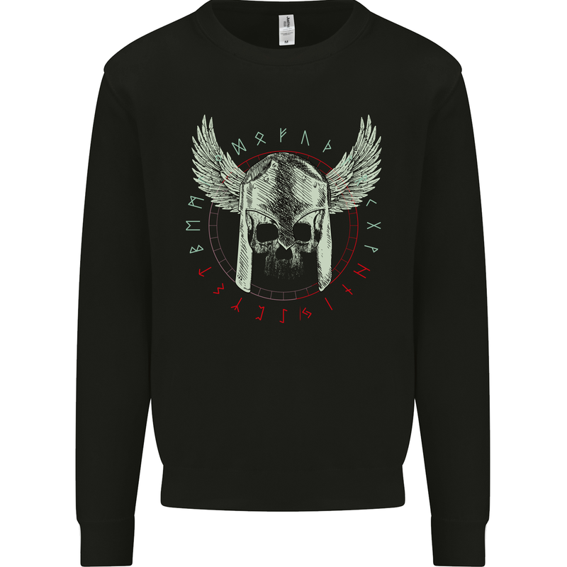 Viking Skull Wings Runic Text Gym Helmet Mens Sweatshirt Jumper Black