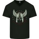 Viking Skull Wings Runic Text Gym Helmet Mens V-Neck Cotton T-Shirt Black