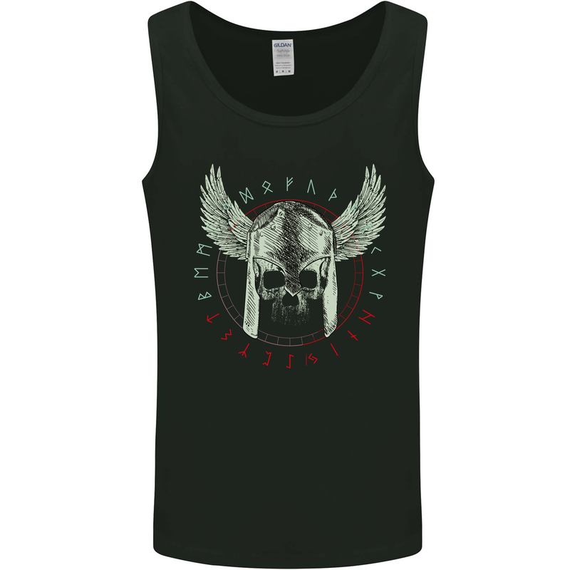 Viking Skull Wings Runic Text Gym Helmet Mens Vest Tank Top Black