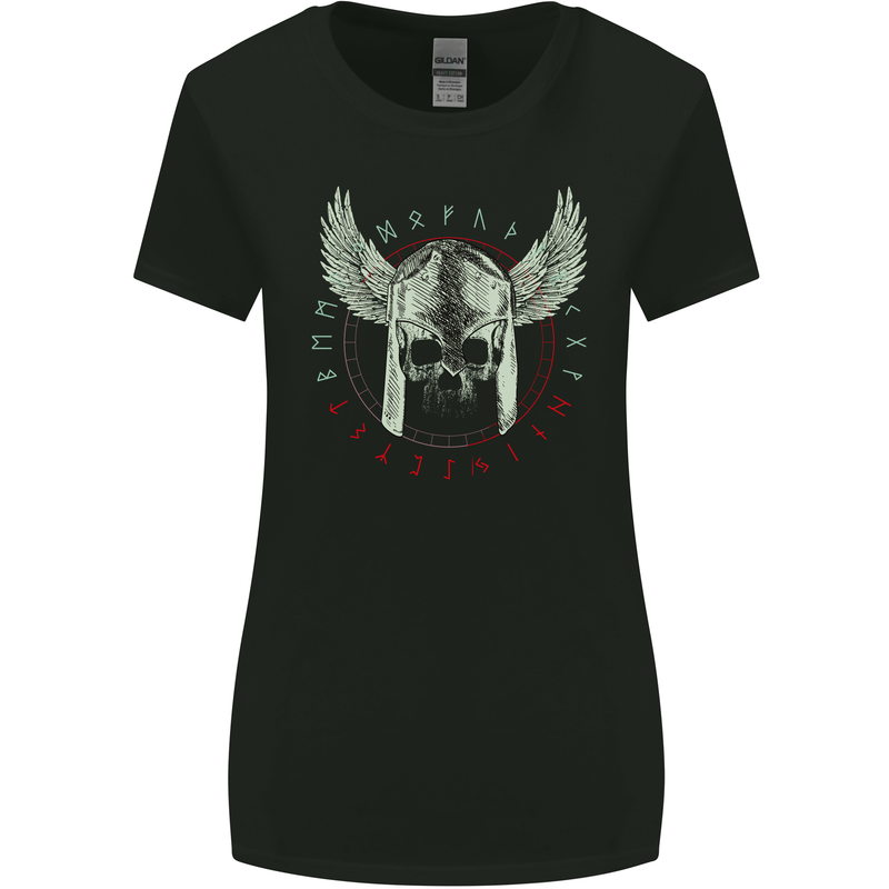 Viking Skull Wings Runic Text Gym Helmet Womens Wider Cut T-Shirt Black