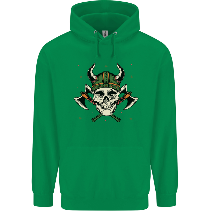 Viking Skull With Axes and Helmet Childrens Kids Hoodie Irish Green