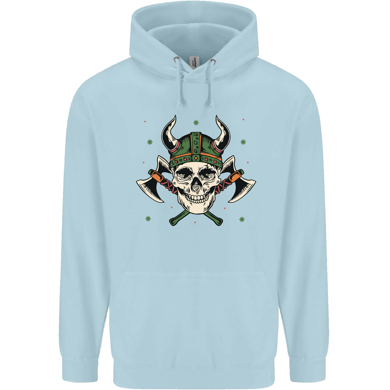 Viking Skull With Axes and Helmet Childrens Kids Hoodie Light Blue