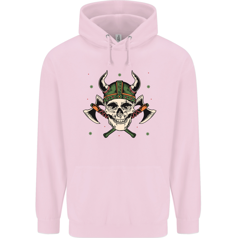 Viking Skull With Axes and Helmet Childrens Kids Hoodie Light Pink