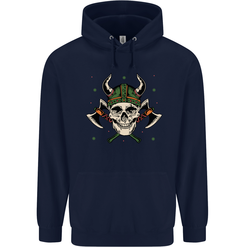 Viking Skull With Axes and Helmet Childrens Kids Hoodie Navy Blue