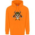 Viking Skull With Axes and Helmet Childrens Kids Hoodie Orange