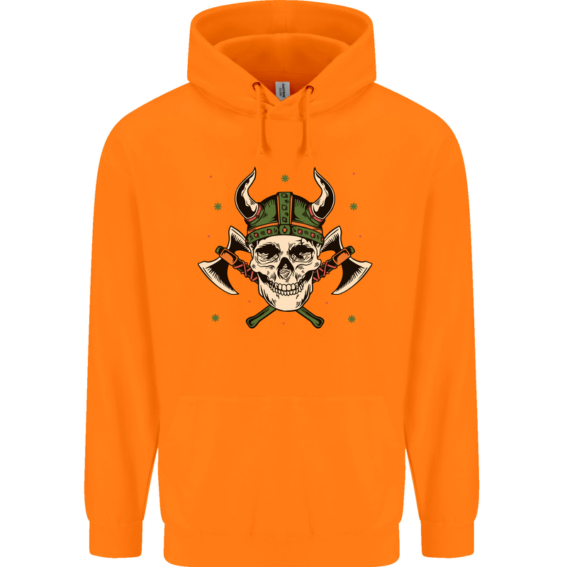 Viking Skull With Axes and Helmet Childrens Kids Hoodie Orange