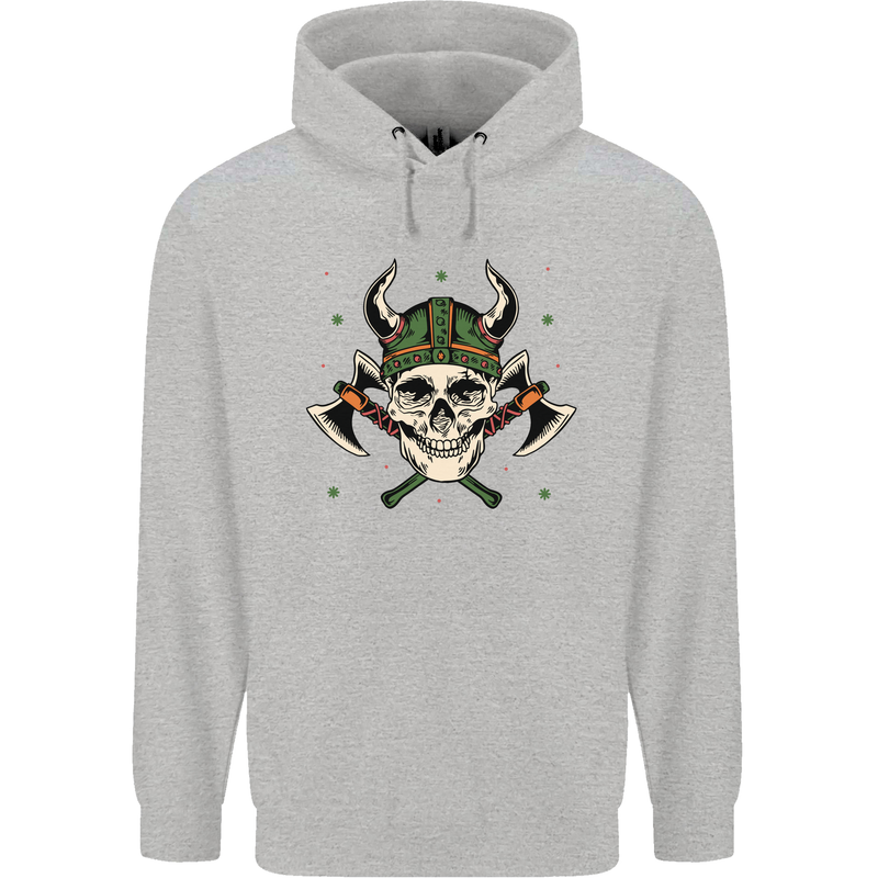 Viking Skull With Axes and Helmet Childrens Kids Hoodie Sports Grey