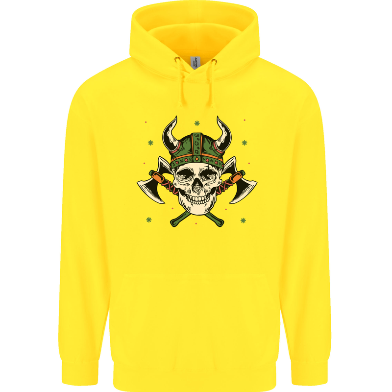 Viking Skull With Axes and Helmet Childrens Kids Hoodie Yellow