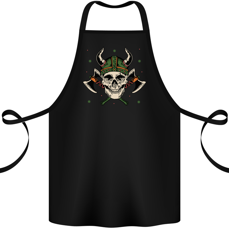 Viking Skull With Axes and Helmet Cotton Apron 100% Organic Black
