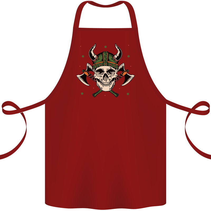 Viking Skull With Axes and Helmet Cotton Apron 100% Organic Maroon