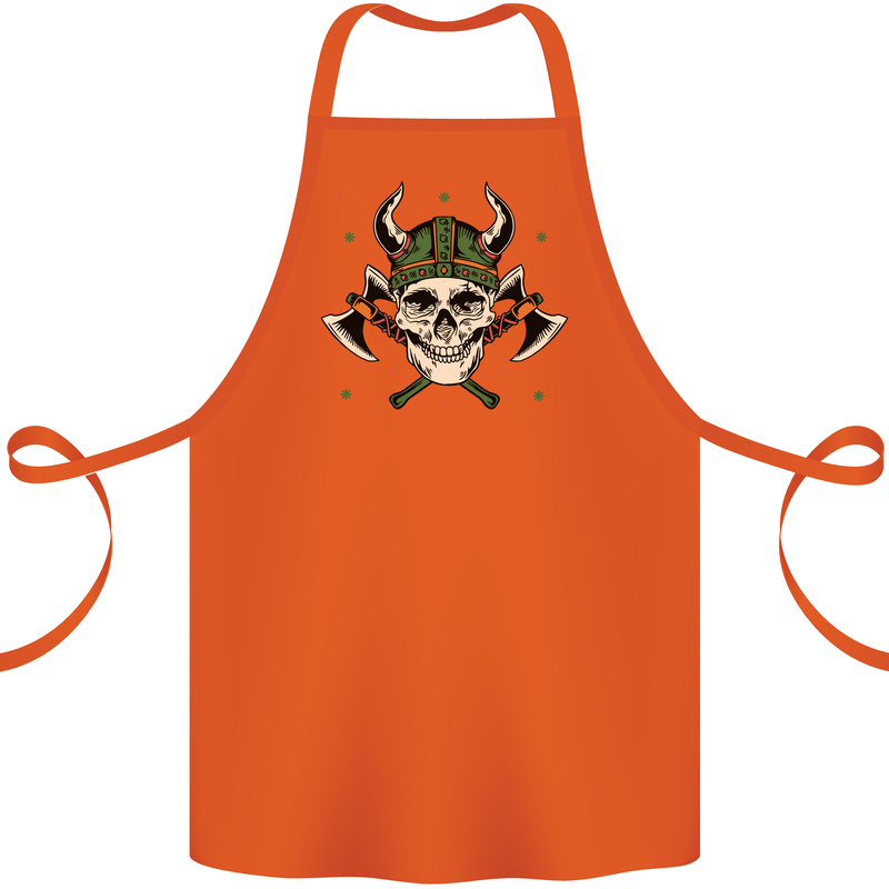 Viking Skull With Axes and Helmet Cotton Apron 100% Organic Orange