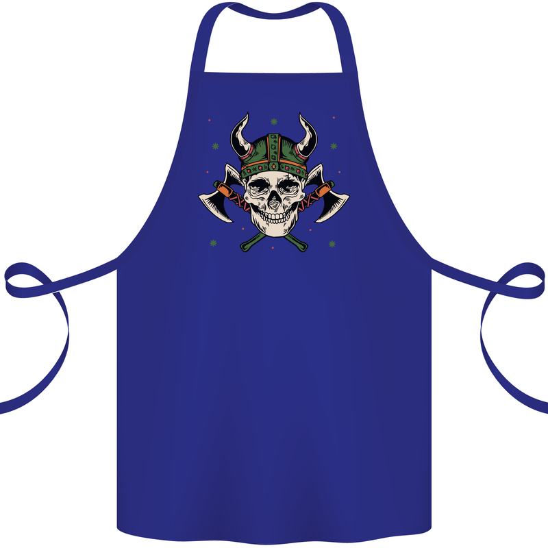 Viking Skull With Axes and Helmet Cotton Apron 100% Organic Royal Blue