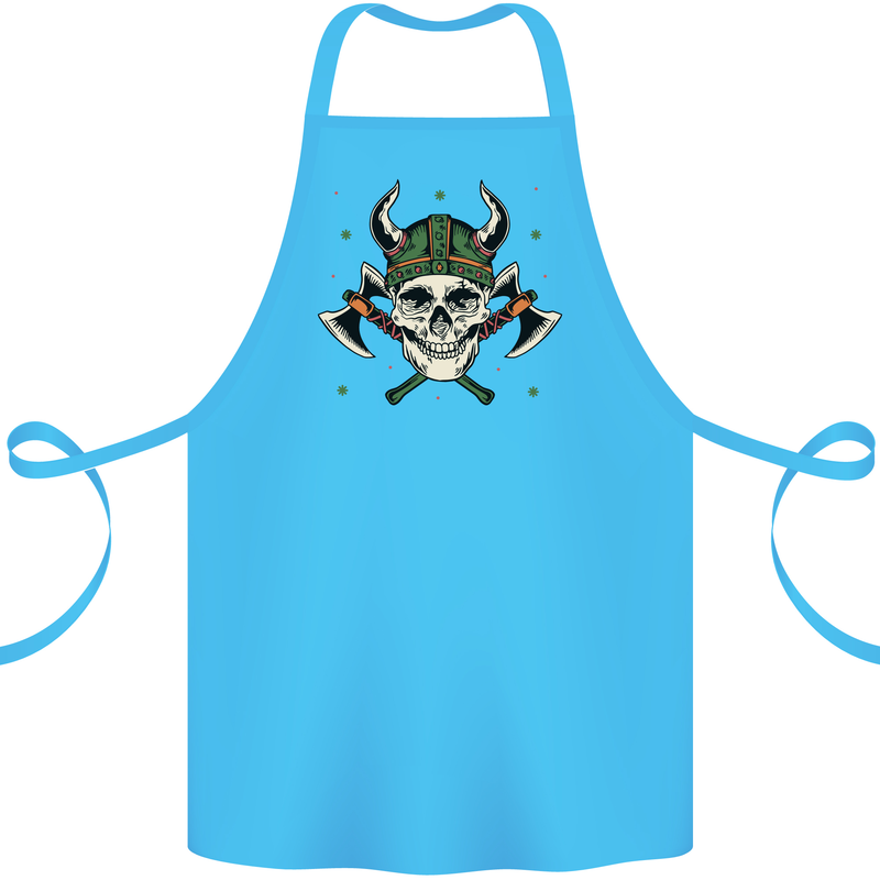 Viking Skull With Axes and Helmet Cotton Apron 100% Organic Turquoise