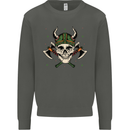 Viking Skull With Axes and Helmet Kids Sweatshirt Jumper Storm Grey
