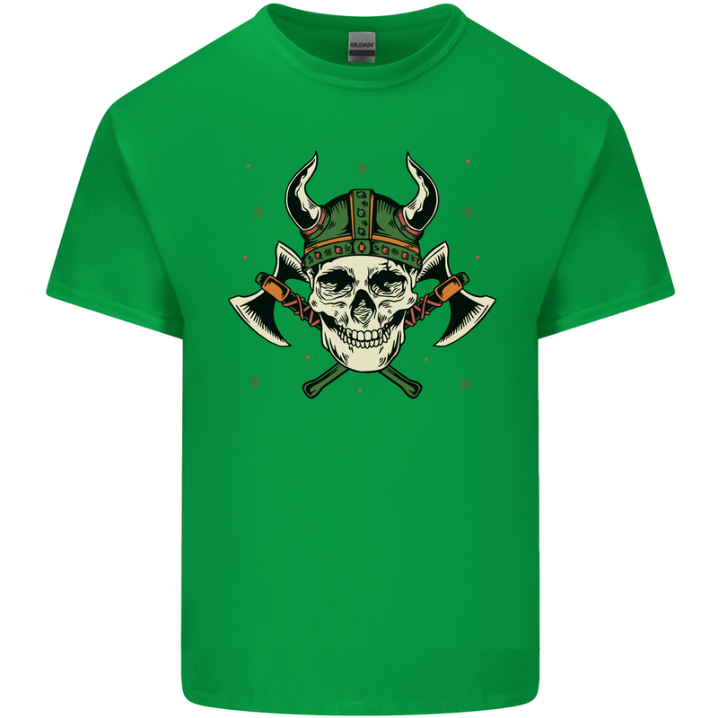 Viking Skull With Axes and Helmet Kids T-Shirt Childrens Irish Green