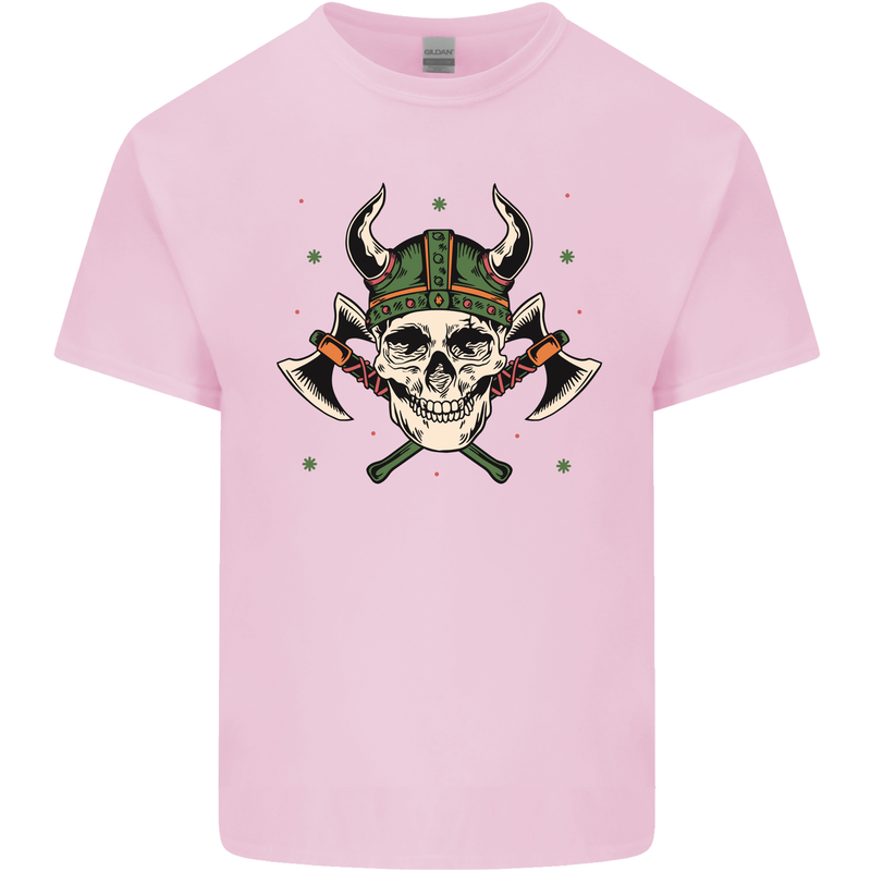 Viking Skull With Axes and Helmet Kids T-Shirt Childrens Light Pink