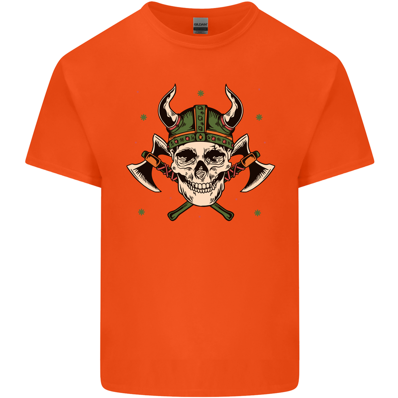 Viking Skull With Axes and Helmet Kids T-Shirt Childrens Orange