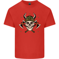 Viking Skull With Axes and Helmet Kids T-Shirt Childrens Red