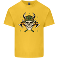 Viking Skull With Axes and Helmet Kids T-Shirt Childrens Yellow