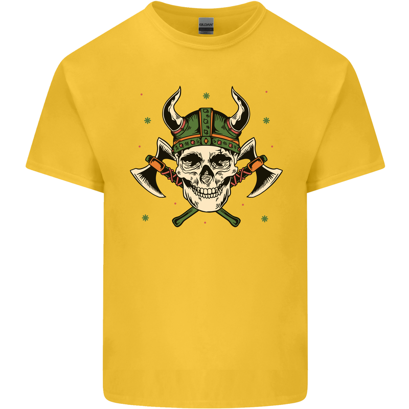 Viking Skull With Axes and Helmet Kids T-Shirt Childrens Yellow