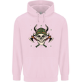 Viking Skull With Axes and Helmet Mens 80% Cotton Hoodie Light Pink
