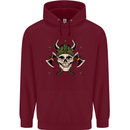 Viking Skull With Axes and Helmet Mens 80% Cotton Hoodie Maroon
