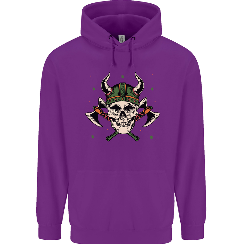 Viking Skull With Axes and Helmet Mens 80% Cotton Hoodie Purple