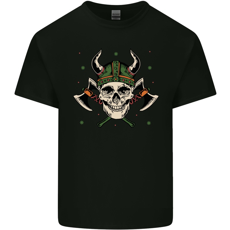 Viking Skull With Axes and Helmet Mens Cotton T-Shirt Tee Top Black