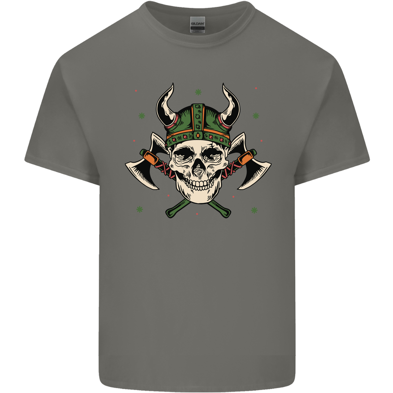 Viking Skull With Axes and Helmet Mens Cotton T-Shirt Tee Top Charcoal