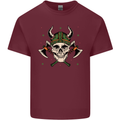 Viking Skull With Axes and Helmet Mens Cotton T-Shirt Tee Top Maroon