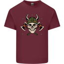 Viking Skull With Axes and Helmet Mens Cotton T-Shirt Tee Top Maroon
