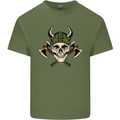 Viking Skull With Axes and Helmet Mens Cotton T-Shirt Tee Top Military Green
