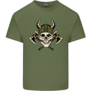 Viking Skull With Axes and Helmet Mens Cotton T-Shirt Tee Top Military Green